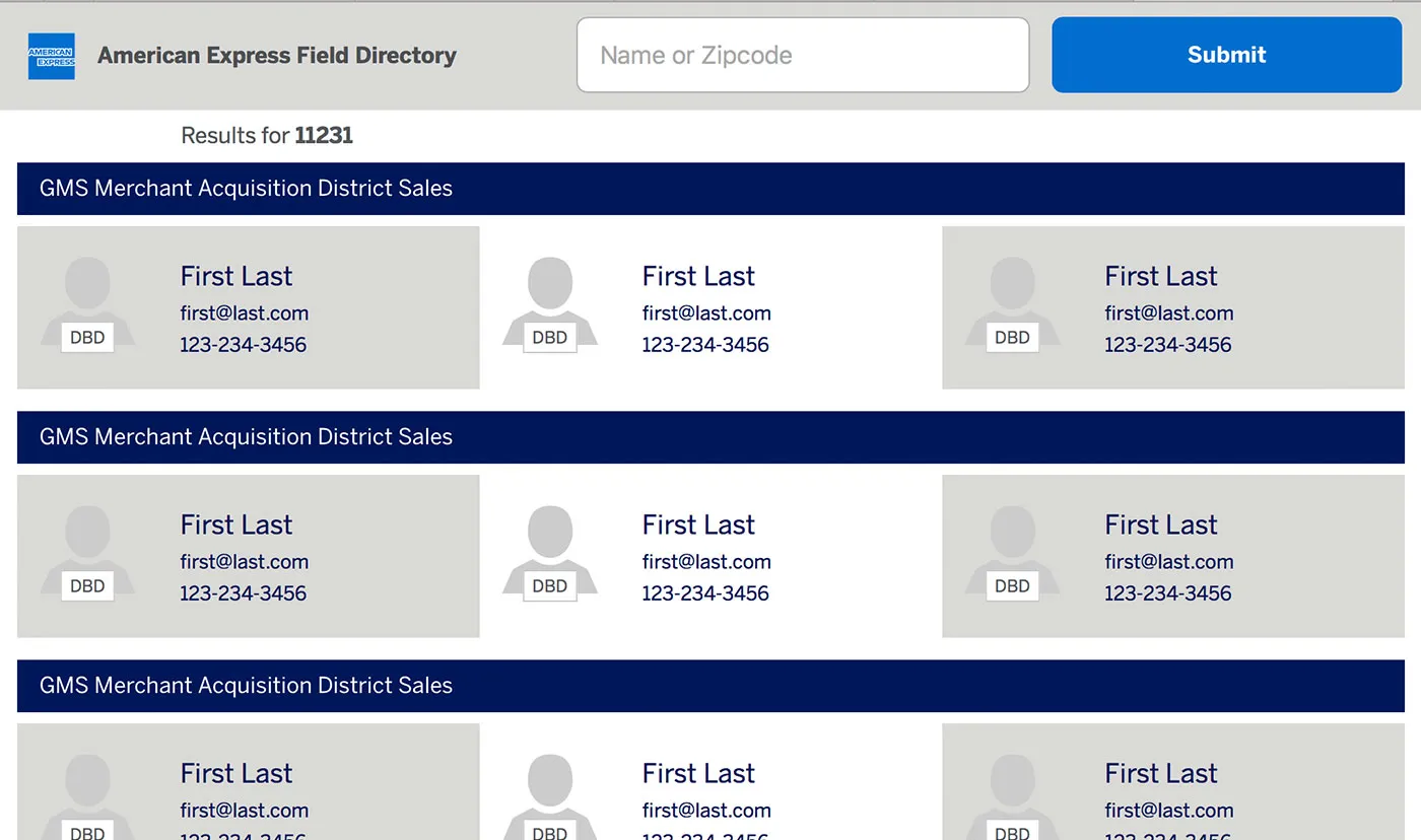American Express field directory